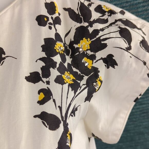 Vintage 1950s Georgiana Drop Waist A-Line Cotton Dress, With Rhinestones - Picture 13 of 16